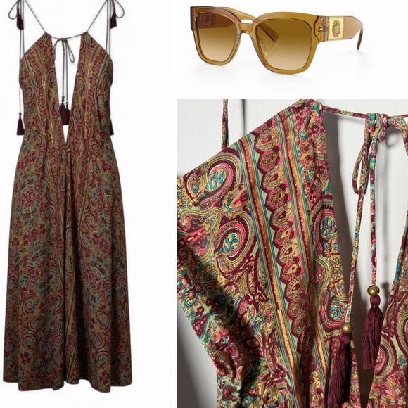 Art Silk Boho Dress – Pink Multicolor Paisley Adjustable Tie Back